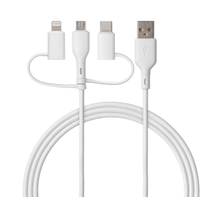 QUALO 3w1 USB-C do USB/microUSB/Lightning 1,5m 3A Biały