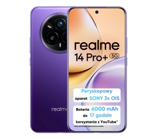 realme 14 Pro+ 5G 12/512GB Funkcje AI 6,83" 120Hz 50Mpix Fioletowy - ⚡ EURO HIT CENOWY! ⚡ - Kup na Raty - RRSO 0%