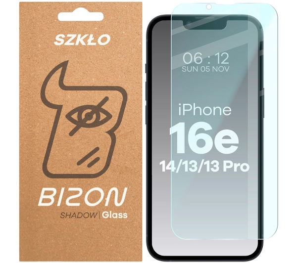 Bizon prywatyzujące Clear Shadow do iPhone 16e / 14 / 13 / 13 Pro / 17e przyciemniane
