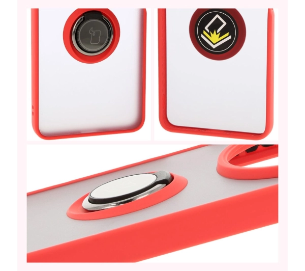 Bizon z uchwytem na palec Hybrid Ring do Xiaomi Redmi 14C 4G/POCO C75 przydymione z Czerwoną ramką
