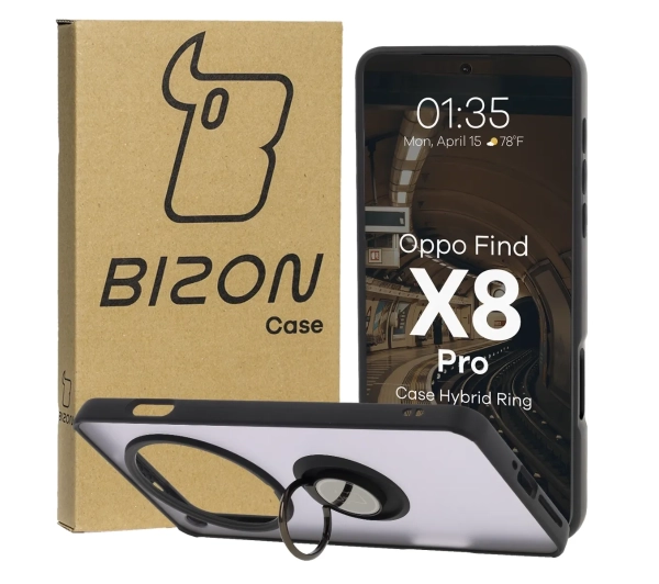 Bizon z uchwytem na palec Hybrid Ring do Oppo Find X8 Pro przydymione z Czarną ramką