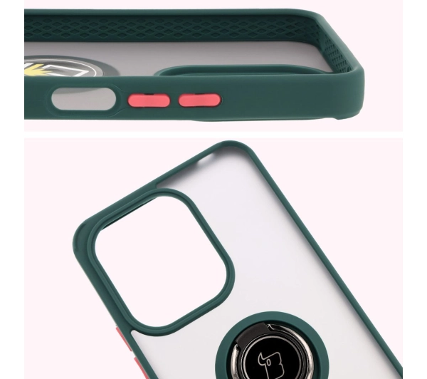 Bizon z uchwytem na palec Hybrid Ring do Xiaomi Redmi 13 4G przydymione z Ciemnozieloną ramką
