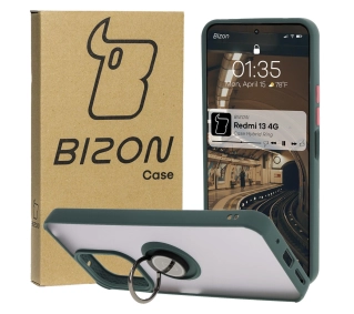 Bizon z uchwytem na palec Hybrid Ring do Xiaomi Redmi 13 4G przydymione z Ciemnozieloną ramką