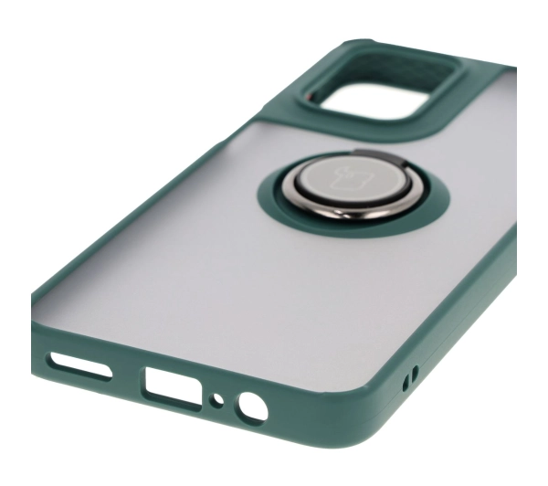 Bizon z uchwytem na palec Hybrid Ring do Motorola Moto G55 5G przydymione z Ciemnozieloną ramką