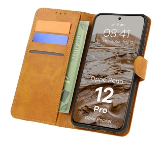 Bizon z klapką Pocket do Oppo Reno 12 Pro Brązowy