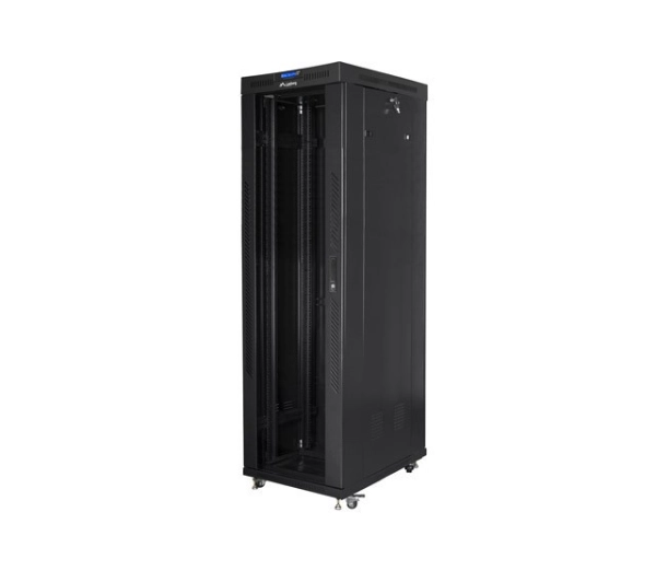Szafa instalacyjna rack stojaca 19 42U 600x1000 czarna drzwi szklane lcd fl