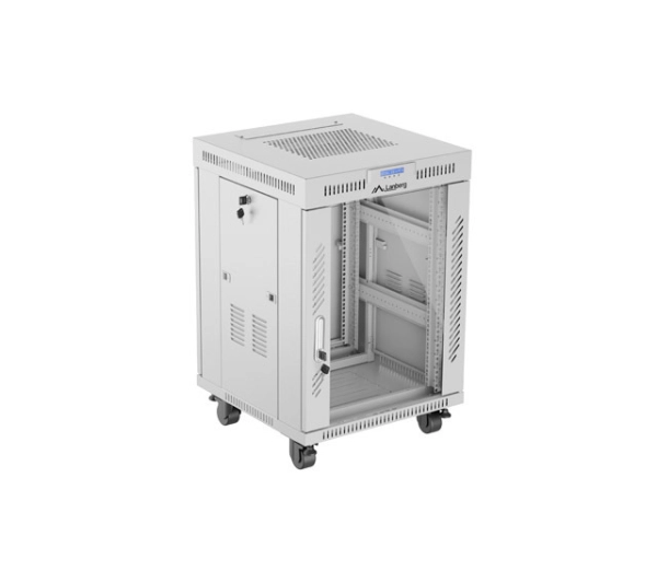 Stojąca Lanberg szafa rack stojąca 19'' 15U 600x600 szara drzwi szklane LCD V2