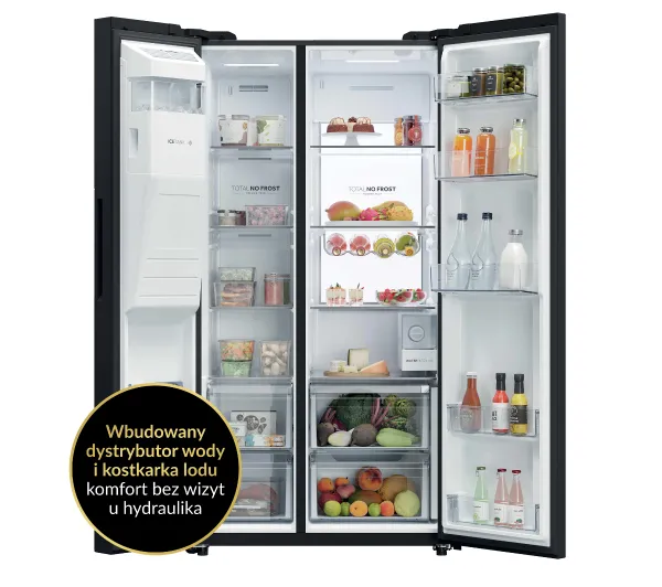 Haier SBS HSW79F18DIGB No Frost 177,5cm Dystrybutor wody i lodu Czarne szkło - Kup na Raty - RRSO 0%