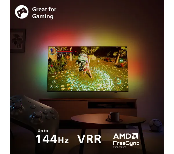 Philips 55PUS9010/12 55" QLED 4K 144Hz Titan OS Ambilight Dolby Vision Dolby Atmos DTS-X HDMI 2.1 DVB-T2 - Kup na Raty - RRSO 0%