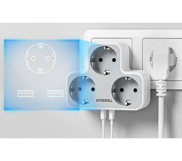Tessan TS-331 3 gniazda 2x USB-A Biały