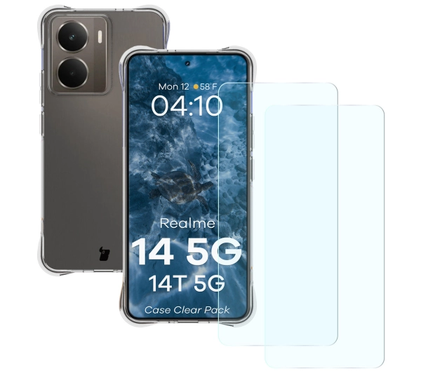 Bizon elastyczne etui Salpa + 2x szkło hartowane Clear Pack do Realme 14 5G / Realme 14T 5G