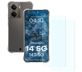 Bizon elastyczne etui Salpa + 2x szkło hartowane Clear Pack do Realme 14 5G / Realme 14T 5G