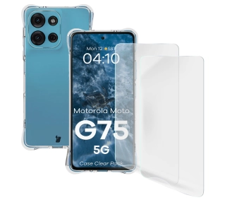 Bizon elastyczne etui Salpa + 2x folia na ekran Clear Pack do Motorola Moto G75 5G