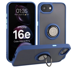 Bizon z uchwytem na palec Hybrid Ring do Apple iPhone 16e Przydymione z niebieską ramką