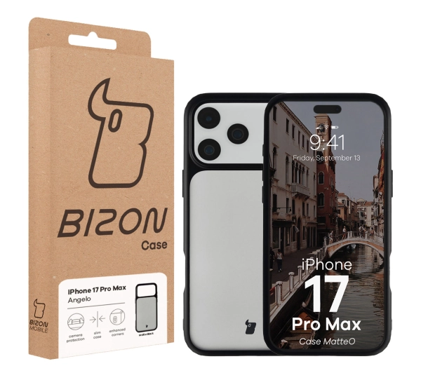 Bizon Angelo do Apple iPhone 17 Pro Max z czarną ramką