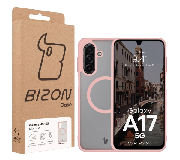 Bizon MatteO z MagSafe do MatteO Samsung Galaxy A17 5G Pink Półprzezroczyste z różową ramką