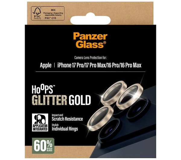 PanzerGlass Hoops Glitter do iPhone 17 Pro / 17 Pro Max / 16 Pro / 16 Pro Max Złoty