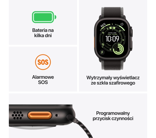Apple Watch Ultra 3 GPS + Cellular koperta z tytanu Czarna 49mm Bransoleta mediolańska z tytanu Czarna Rozmiar M - Kup na Raty - RRSO 0%