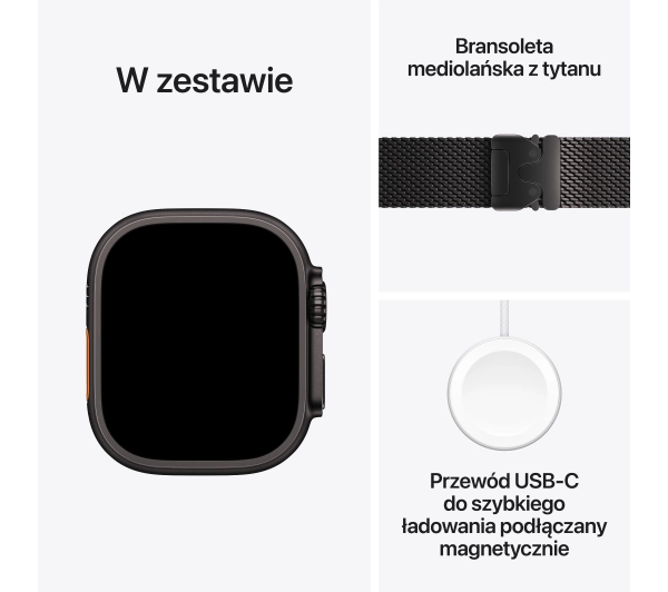 Apple Watch Ultra 3 GPS + Cellular koperta z tytanu Czarna 49mm Bransoleta mediolańska z tytanu Czarna Rozmiar M - Kup na Raty - RRSO 0%