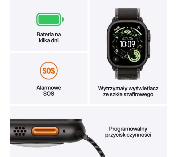 Apple Watch Ultra 3 GPS + Cellular koperta z tytanu Czarna 49mm Opaska Alpine Czarna Rozmiar L - Kup na Raty - RRSO 0%