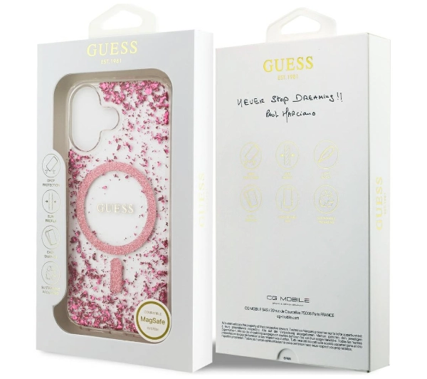 Guess Resin Bottom Glitter MagSafe do iPhone 17 różowy