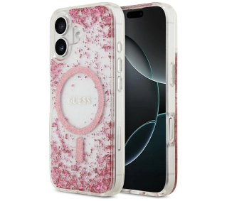 Guess Resin Bottom Glitter MagSafe do iPhone 17 różowy