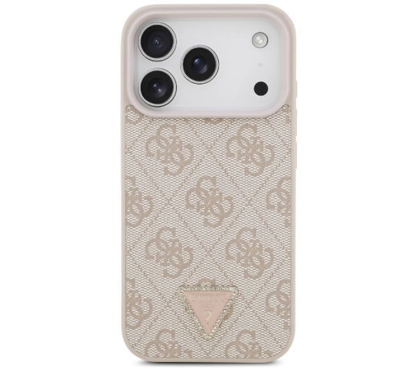 Guess Leather 4G Triangle Strass MagSafe do iPhone 17 Pro różowy