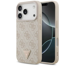 Guess Leather 4G Triangle Strass MagSafe do iPhone 17 Pro różowy