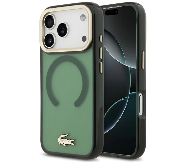 Lacoste Shockproof Transparent Frosted Gold Logo MagSafe do iPhone 17 Pro sinople