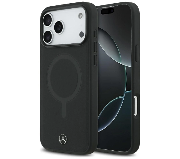 Mercedes-Benz Plain Smooth Leather MagSafe do iPhone 17 Pro Max czarny