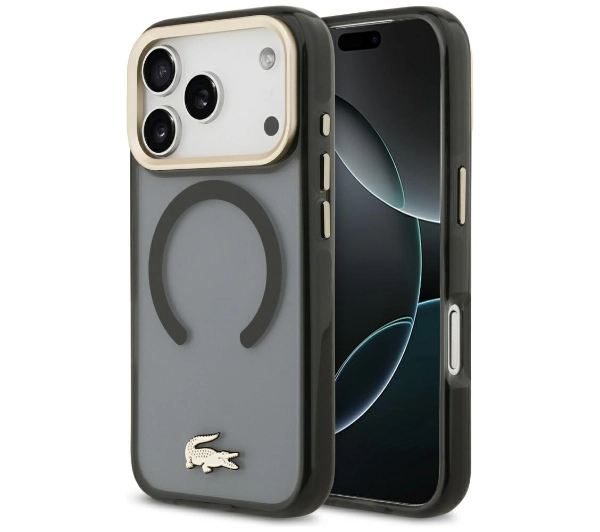 Lacoste Shockproof Transparent Frosted Gold Logo MagSafe do iPhone 17 Pro Czarny