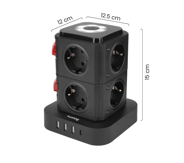 Huslog HUS1054 POWERTOWER 8 gniazd 1,8m Czarny