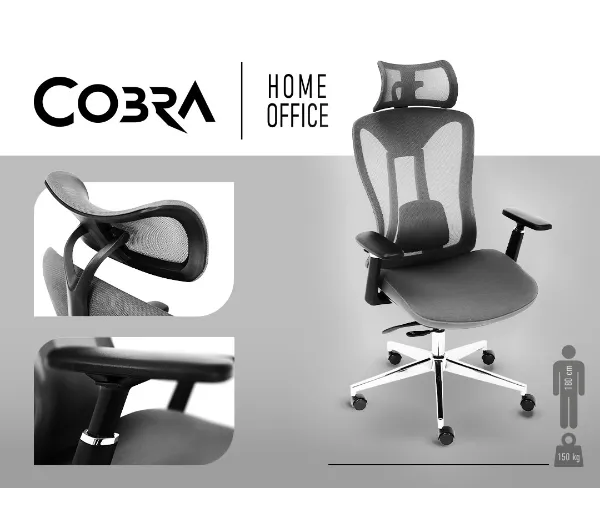 Cobra Office Expert HF703GY Biurowy do 150kg Tkanina Szary - Kup na Raty - RRSO 0%
