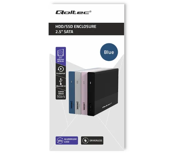 Qoltec 52276 SSD HDD 2.5" SATA USB 3.0 Niebieski