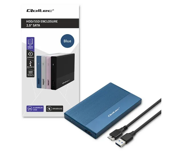 Qoltec 52276 SSD HDD 2.5" SATA USB 3.0 Niebieski