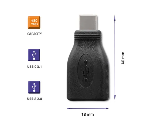 Qoltec 50396 USB-A do USB-C Czarny