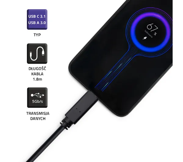 Qoltec 50363 USB-A do USB-C 1,8m Czarny