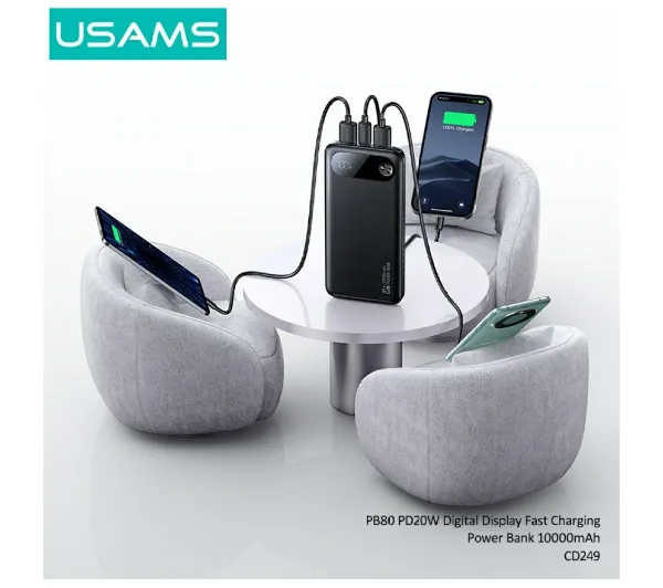 USAMS PB80 10000mAh 20W Czarny