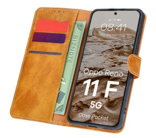 Bizon z klapką Pocket do Oppo Reno11 F 5G Brązowy