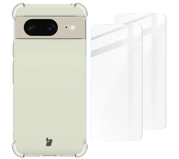 Bizon elastyczne etui + 2x szkło hartowane Clear Pack do Google Pixel 8
