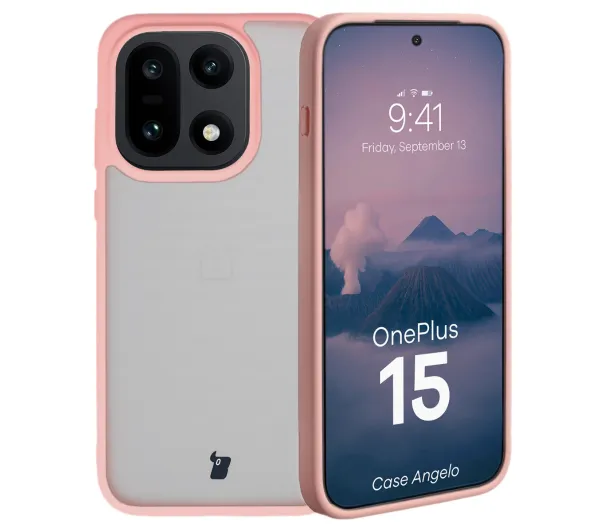 Bizon MatteO do OnePlus 15 Półprzezroczyste z różową ramką