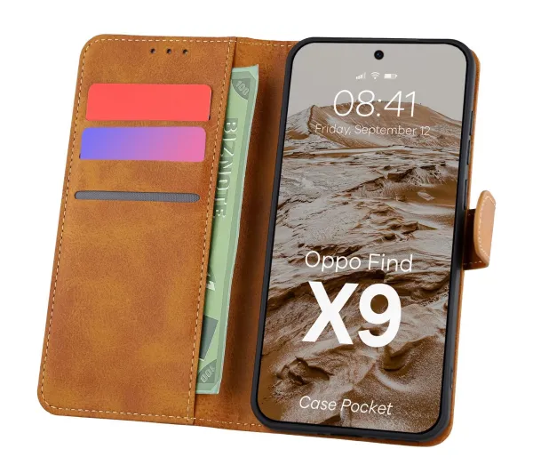 Bizon z klapką Pocket do Oppo Find X9 Brązowy