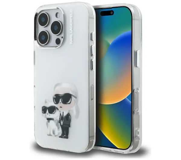 Karl Lagerfeld IML Aquarelle Karl & Choupette & Logo do iPhone 16 Pro Biały