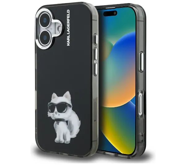 Karl Lagerfeld IML Aquarelle Choupette & Logo do iPhone 16 Czarny