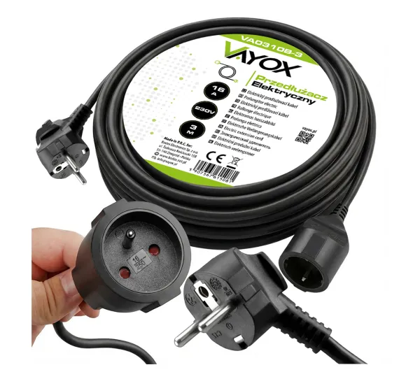 Vayox VA0310B-3 1 gniazdo 3m Czarny