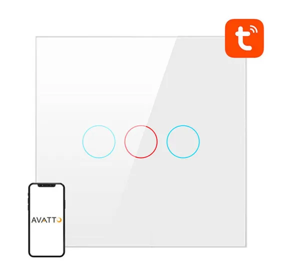 Avatto Dotykowy Włącznik Światła WiFi Avatto TS02-EU-W3 Potrójny TUYA (biały)