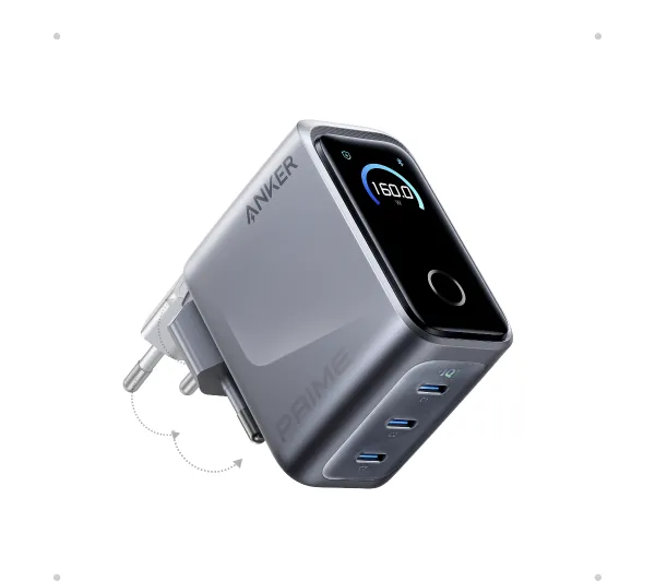 Anker Prime 160W (A2687341) Kolorowy wyświetlacz, 3x USB-C Srebrny