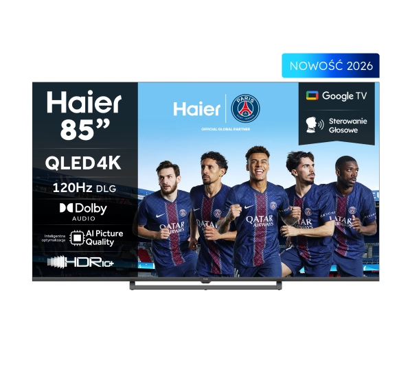 Haier H85S80GUX 85" QLED 4K Google TV Funkcje AI Dolby Vision Dolby Audio HDMI 2.1 DVB-T2