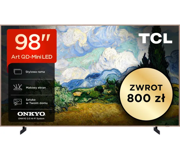 TCL NXTVision 98A400 Pro 98" QD-Mini LED 4K 144Hz Google TV Funkcje AI Dolby Vision Dolby Atmos DTS-X HDMI 2.1 DVB-T2