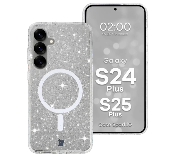 Bizon Case SparklO do Galaxy S25 Plus / S24 Plus Przezroczyste z Brokatem